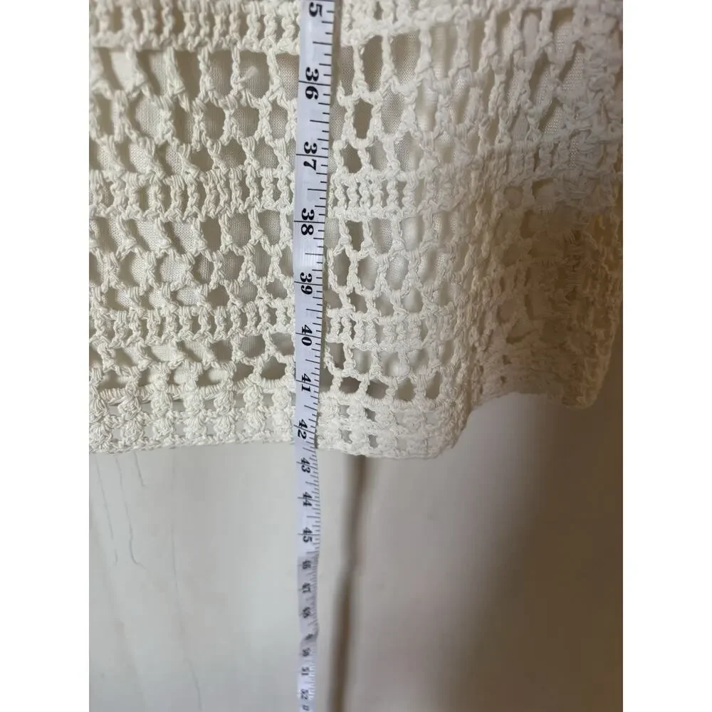 Theory Maxi Skirt Large Crochet Lined Cream Stretch Boho Aline Long